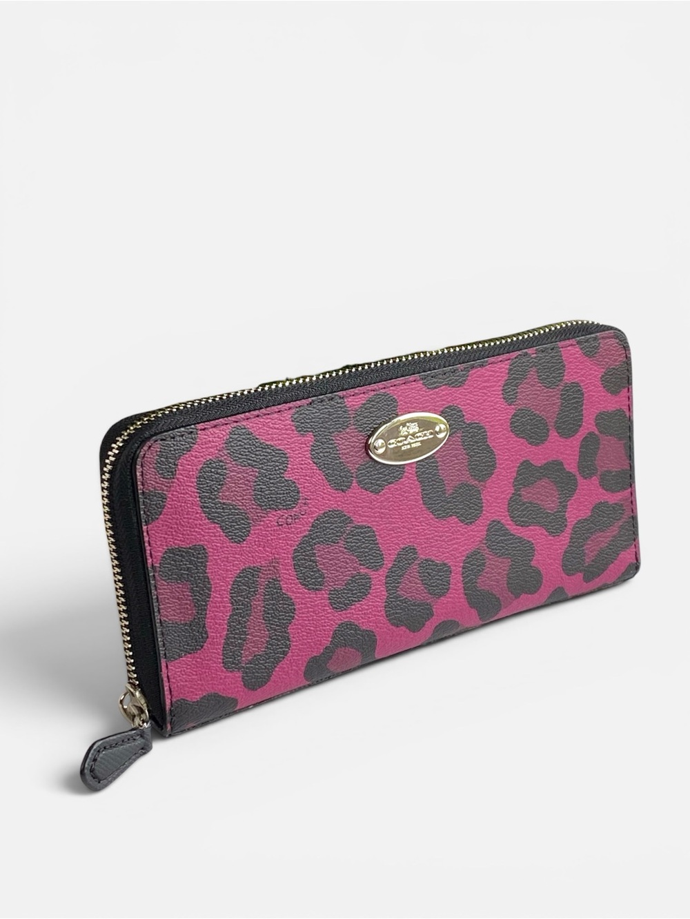 Coach Ocelot Cranberry Leopard Print Zip Wallet
